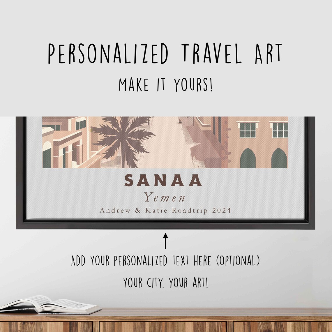 Sanaa Yemen Old City Street Mountain Sunset Retro Travel Poster - Image 4