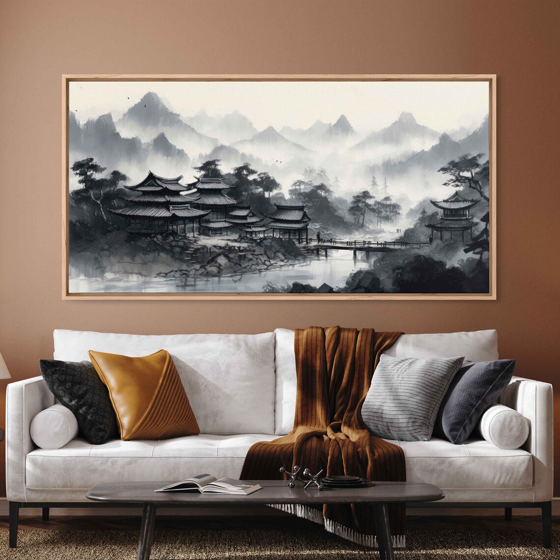 Japanese Ink Wash Monochrome Painting Art Print - Image 3