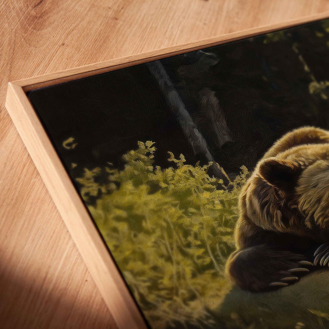 Grizzly Bear Resting By The River Mountain View Realistic Art Poster - Image 2