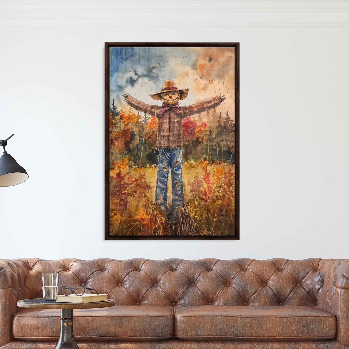 Friendly Scarecrow In Autumn Field With Straw Hat Watercolor Poster - Image 3