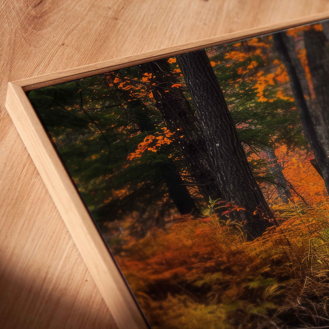 Rustic Wooden Bridge Over River In Autumn Forest Panoramic Poster - Image 2