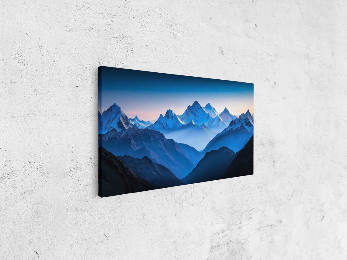 Himalayan Mountain Range Wall Art Print Stunning Snow Layers Vibrant Blues Golden Light - Image 4
