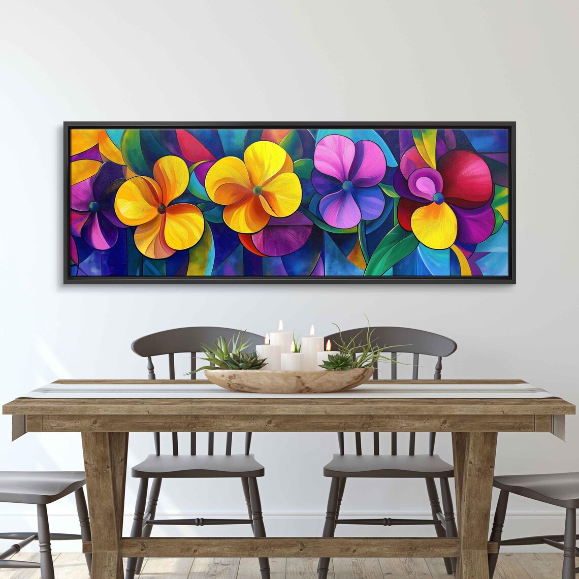 Neon Flowers Intertwined With Geometric Shapes