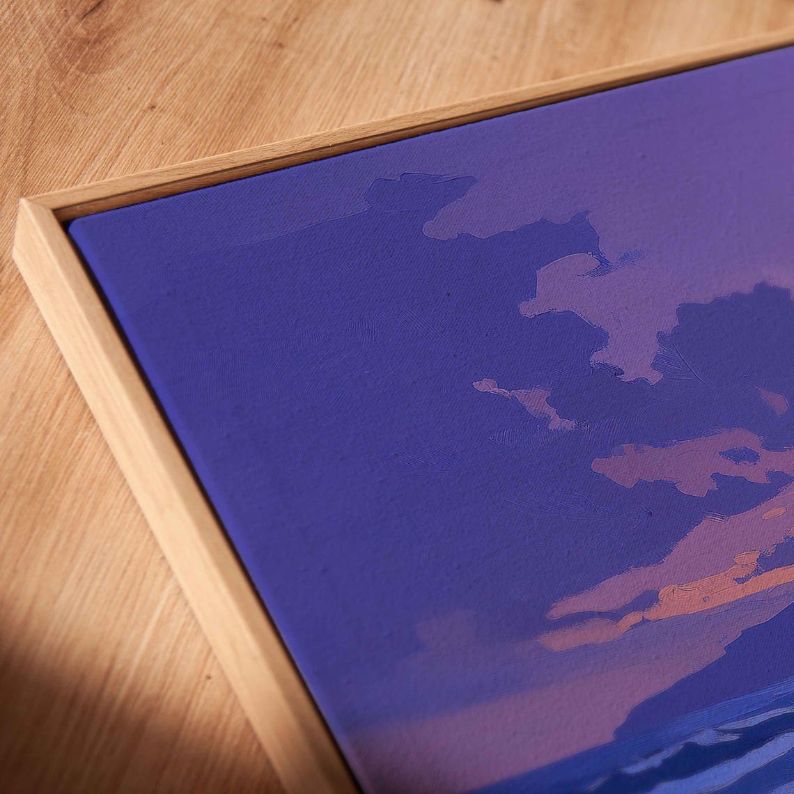 Tranquil Beach Scene At Dusk Wall Art Print Silhouetted Palm Trees Soft Purples And Blues - Image 2