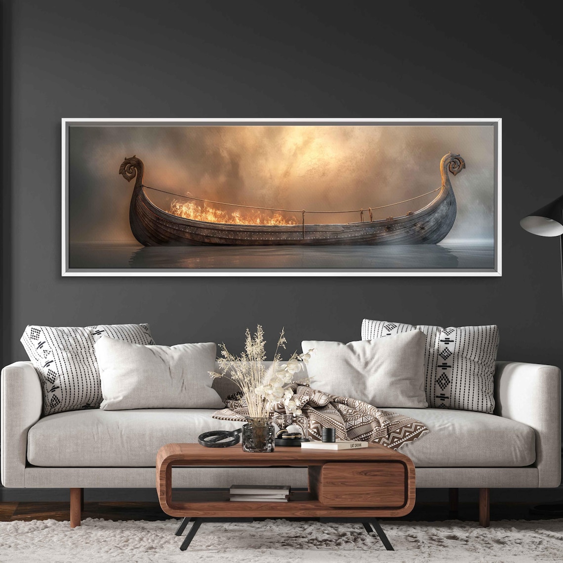 Viking Longship Set on Fire, Norse Nautical Art Print - Image 3