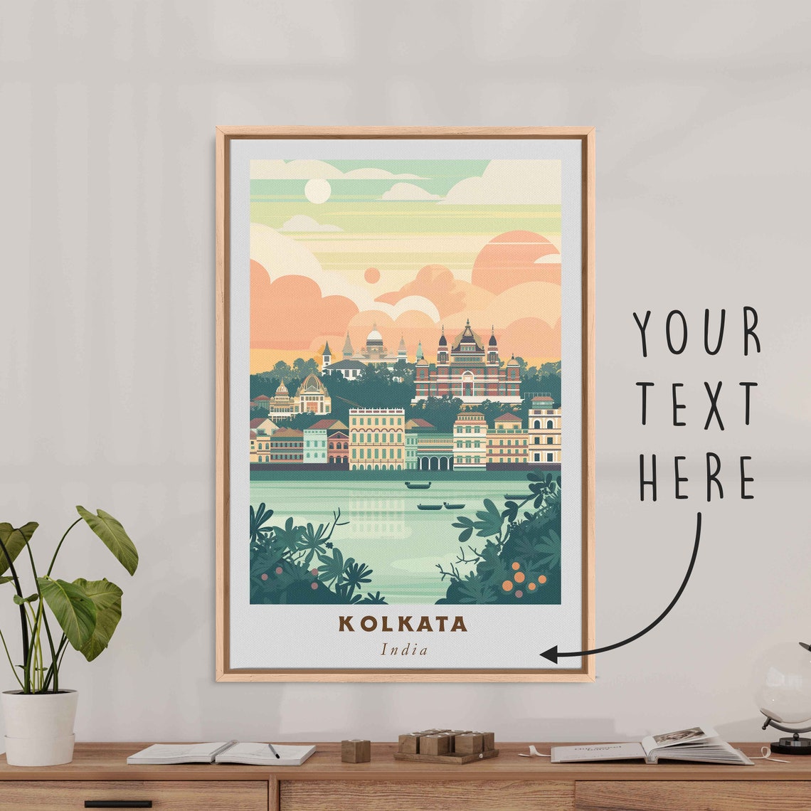 Kolkata India Colonial Cityscape Domed Temples River Sunset Poster