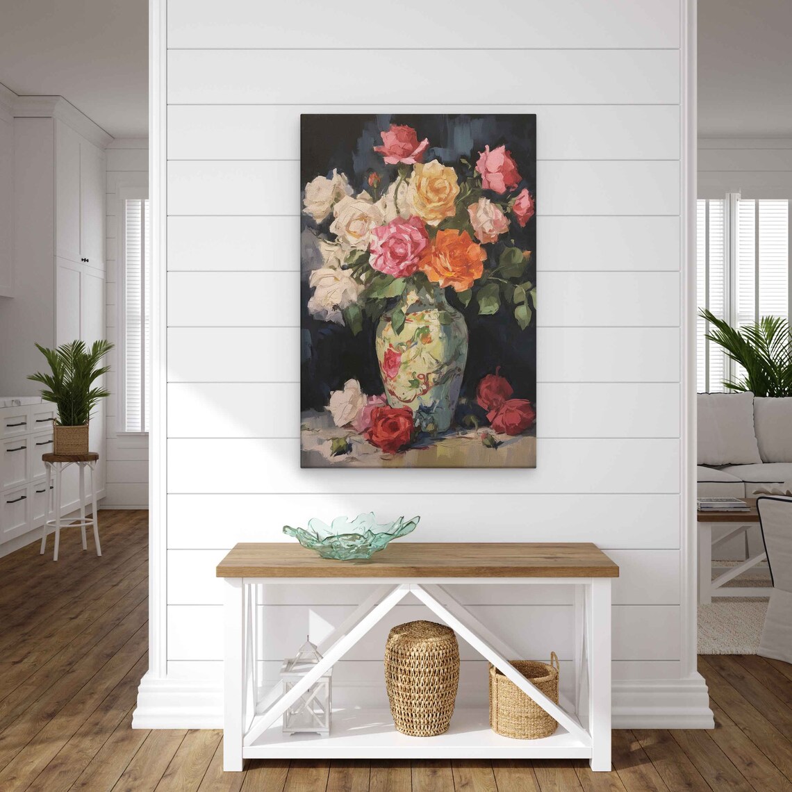 Multicolor Roses Bouquet In Decorative Vase Impressionist Art Poster - Image 3