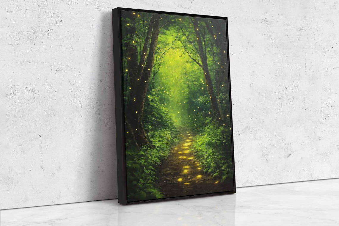 Glowing Green Forest Path With Fireflies Enchanted Woodland Poster - Image 4