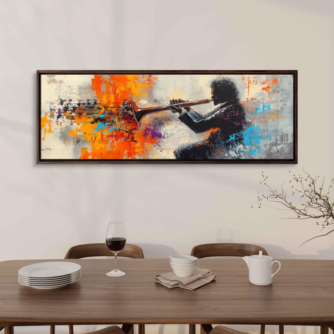 Abstract Trumpet Player Silhouette Bold Color Splash Music Art Poster - Image 3