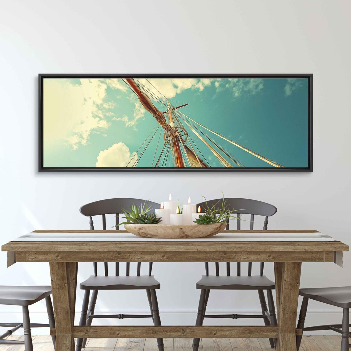 Tall Ship Mast Against Bright Teal Sky Dramatic Sailing Poster Print