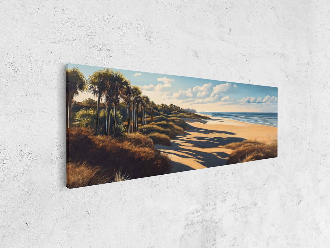 Kiawah Island Beach Scene Wall Art Print Palm Trees Golden Sands Ocean Waves - Image 4