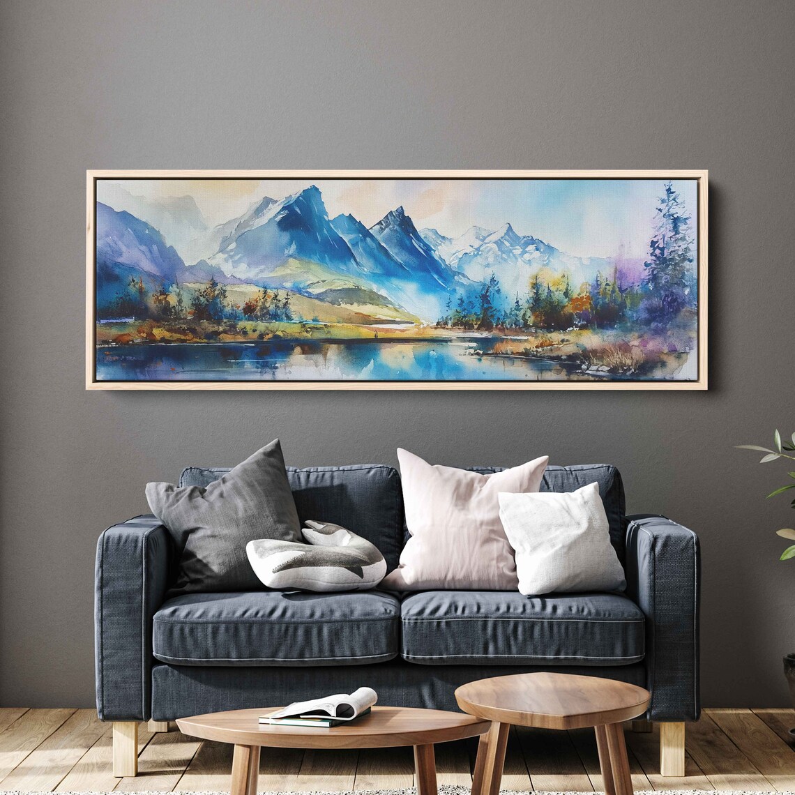 Panoramic Watercolor Snowy Mountain Range Wall Art Print Peaceful Nature Landscape Ready To Hang - Image 3