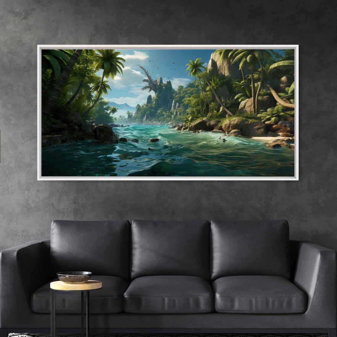 Tropical Paradise Painting Palm Rivers Blue River Framed Print Ready To Hang - Image 2