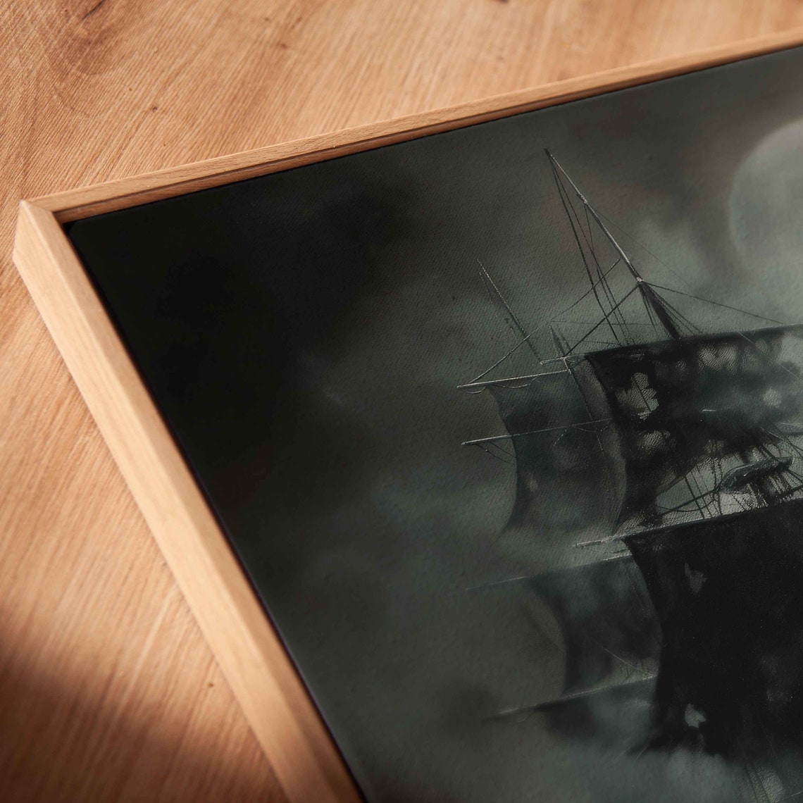 Ghostly Pirate Ship Under Full Moon Foggy Sea Gothic Wall Art - Image 2