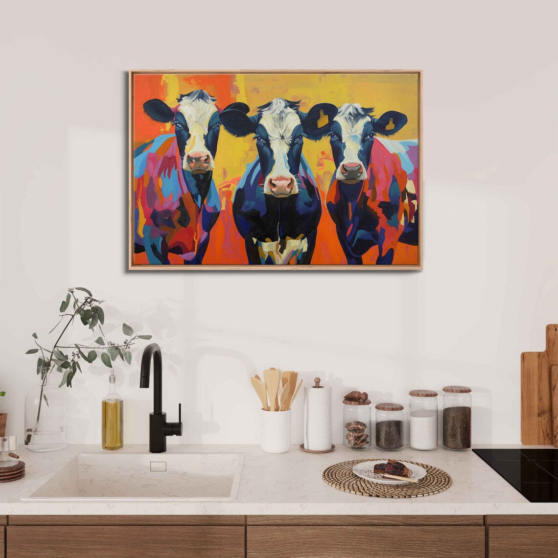Three Colorful Cows Abstract Pop Art Animal Portrait Painting Print - Image 3