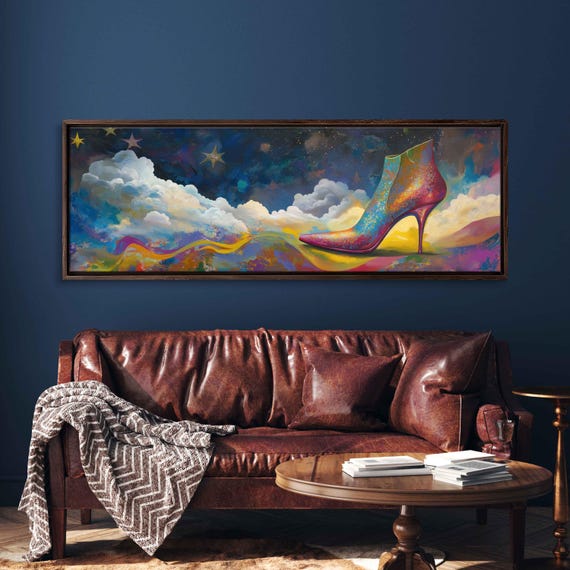 Dancing Animated Shoes Wall Art Print Surreal Psychedelic Style Dreamy Twilight Sky
