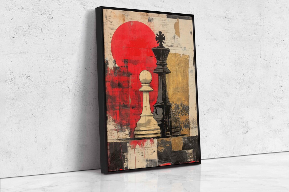 Surreal Chess Pieces, Whimsical Collage Art Print - Image 3