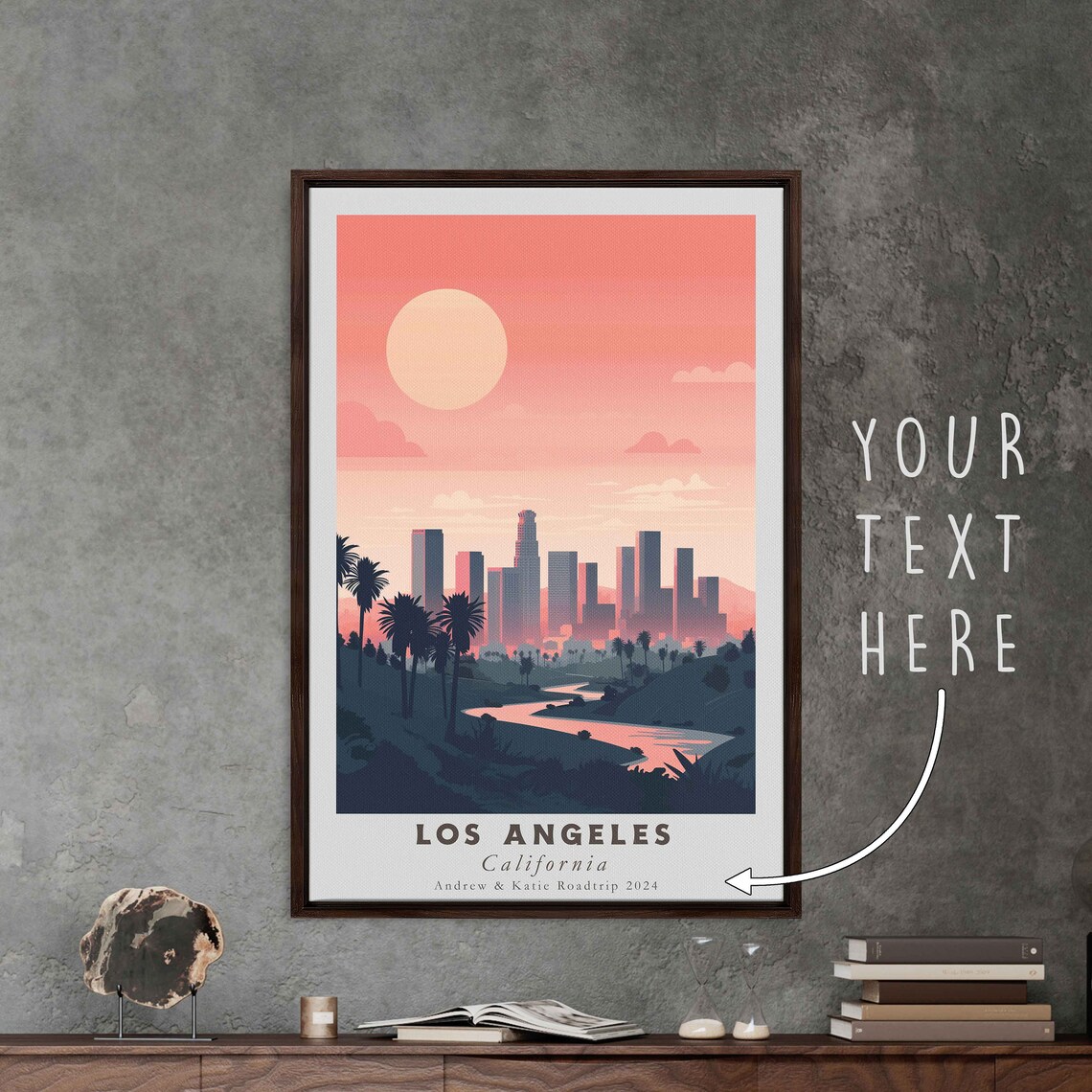Los Angeles California Retro Skyline Sunset Palms Road Travel Poster - Image 3