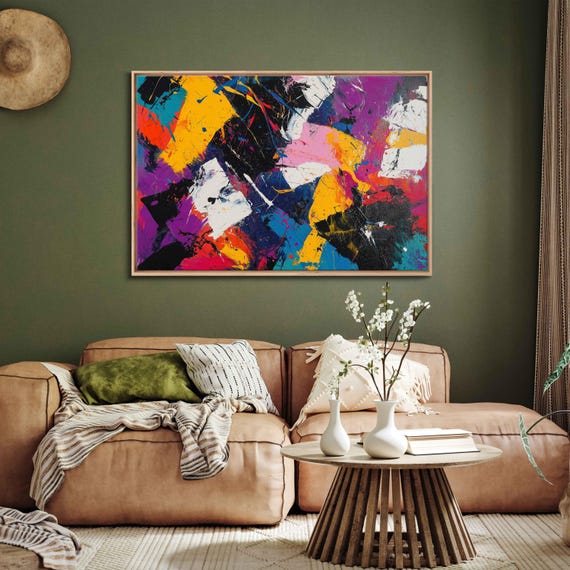 Abstract Painting With Bold Colors And Brushstrokes Wall Art Print Paint Splatter Grafitti Art Gift For Artist Ready To Hang