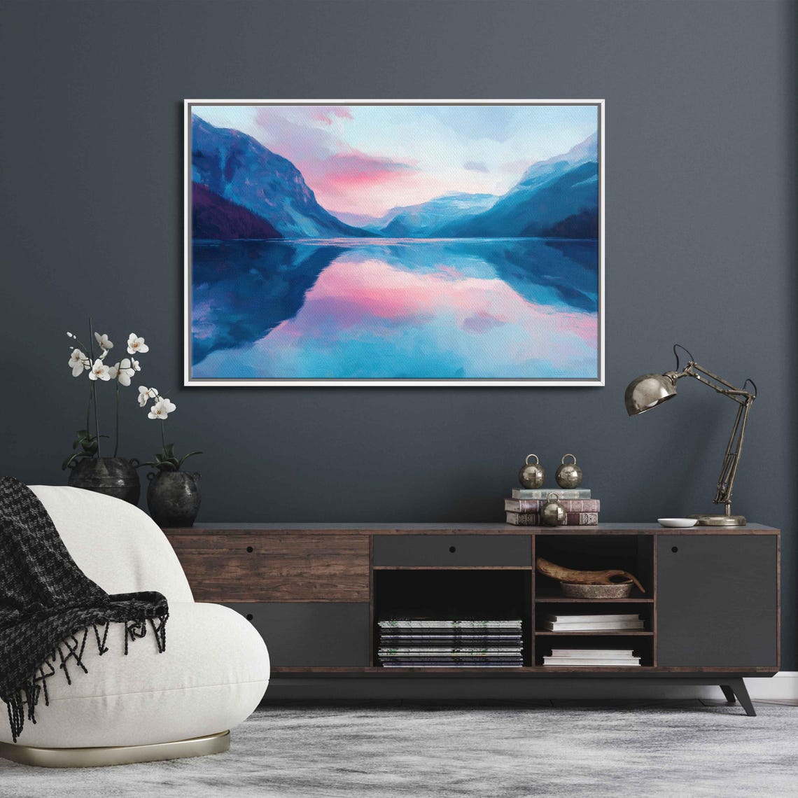 Lake Louise Sunrise Pink Reflection Alpine Peaks Calm Water Poster