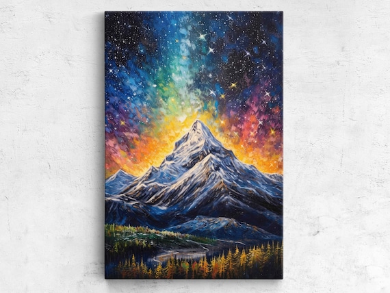 Colorful Mountain Impressionist Art Crosshatching Painting Framed Print Ready To Hang