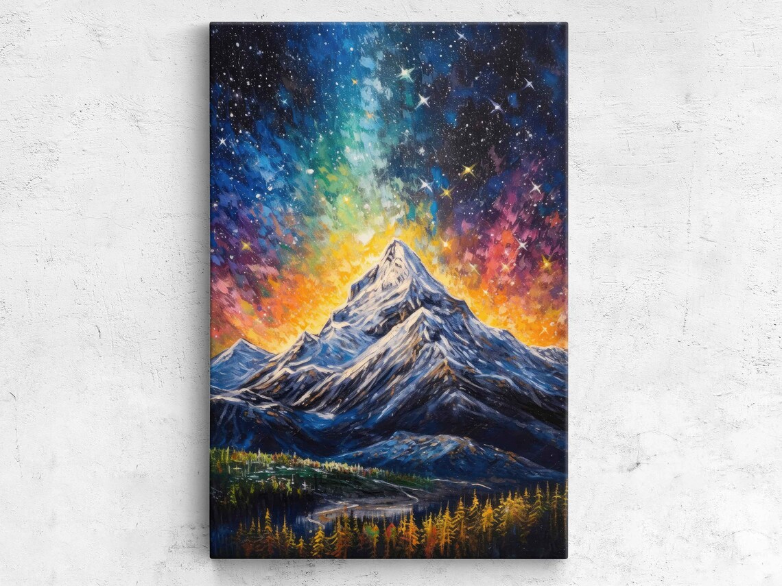 Colorful Mountain Impressionist Art Crosshatching Painting Framed Print Ready To Hang