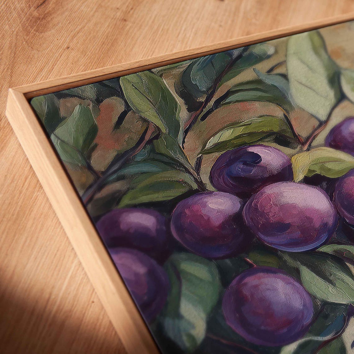 Ripe Purple Plums On Branch With Pink Blossom Botanical Art Print - Image 2