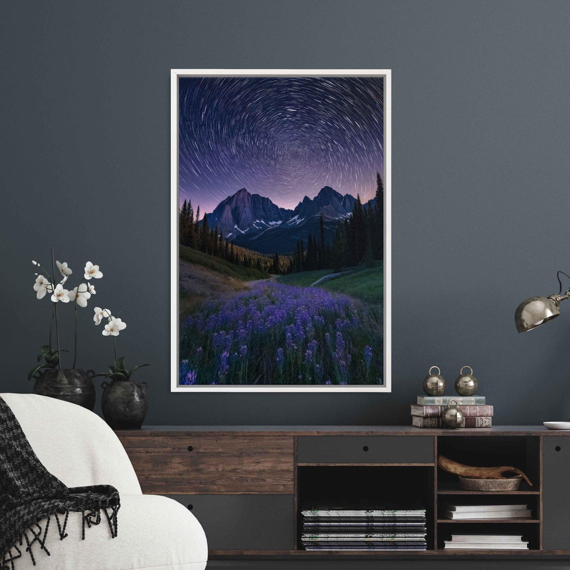 Dramatic Night Sky Over Mountains Wall Art Print Celestial Stars Dreamlike Effect Long Exposure - Image 3