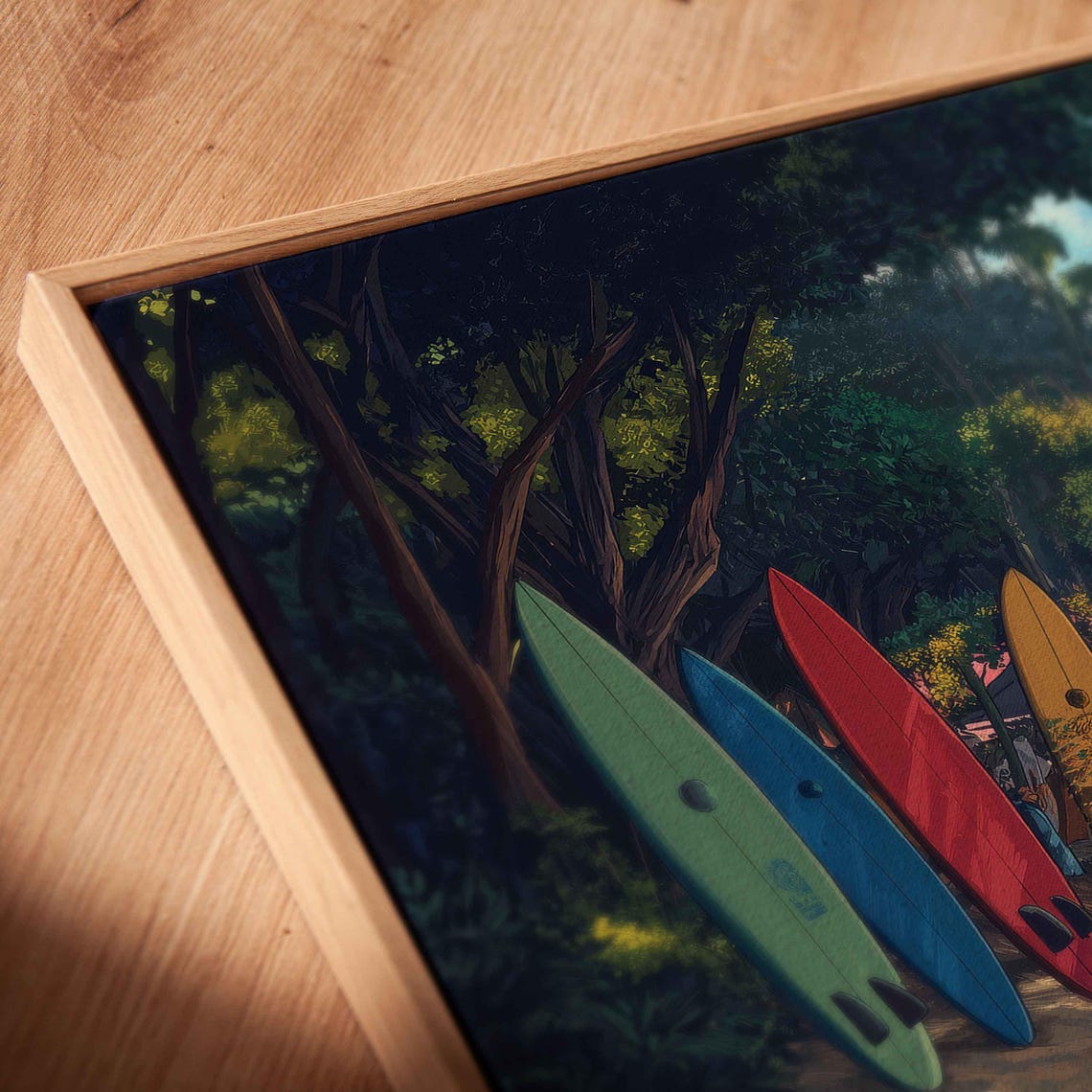 Surfboards Resting In Surf Camp Wall Art Print Beach Life Tropical Island Gift For Surfer Palm Trees Ready To Hang - Image 2