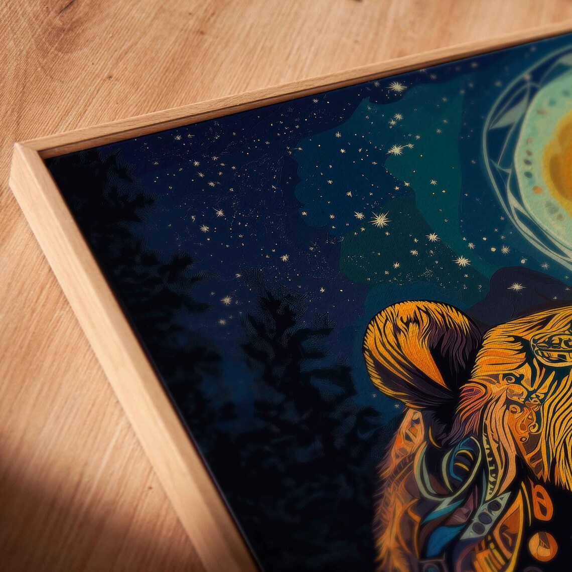 Grizzly Bear With Tribal Patterns Vivid Starry Night Spiritual Poster - Image 2