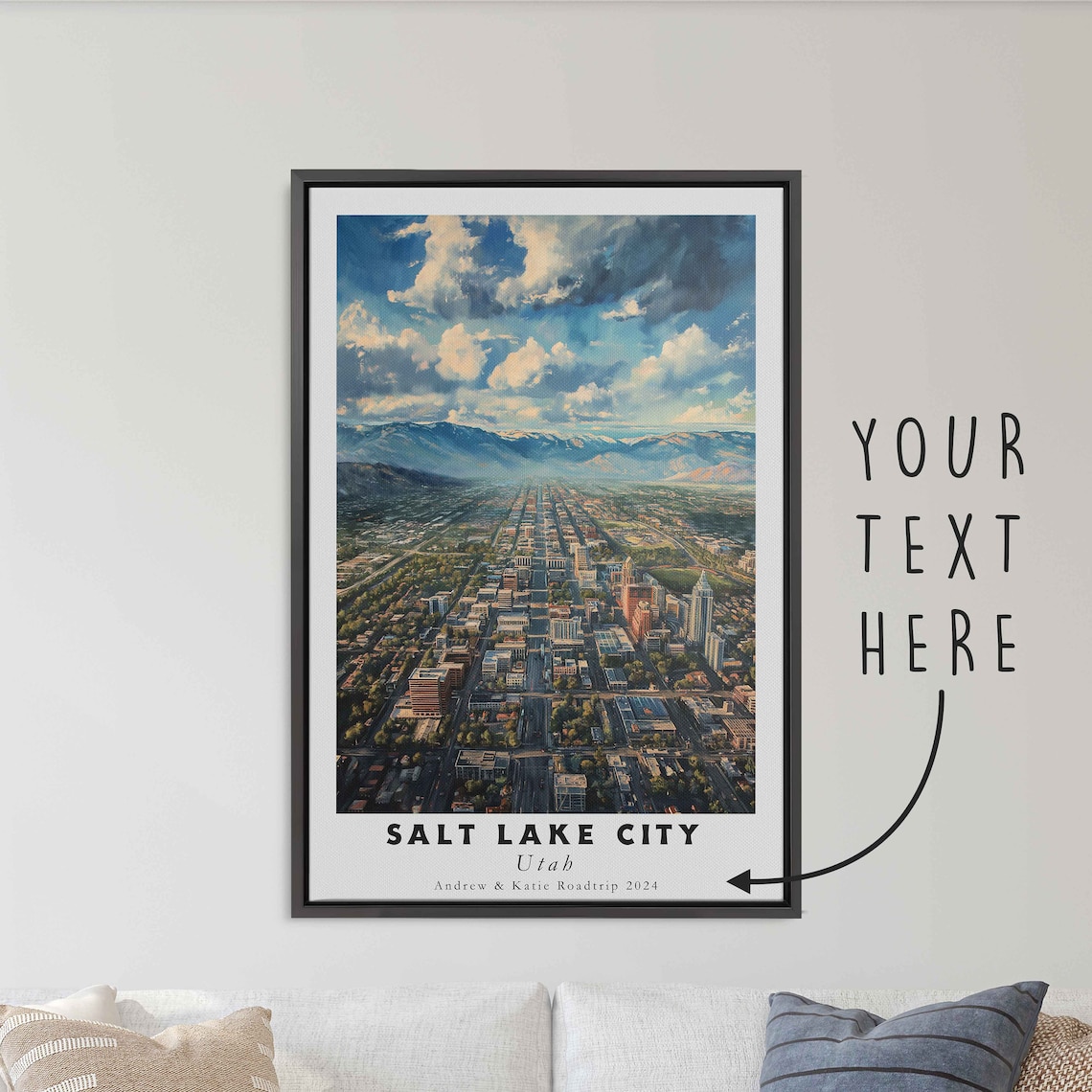 Salt Lake City Utah Downtown Mountain View Aerial Travel Poster - Image 3