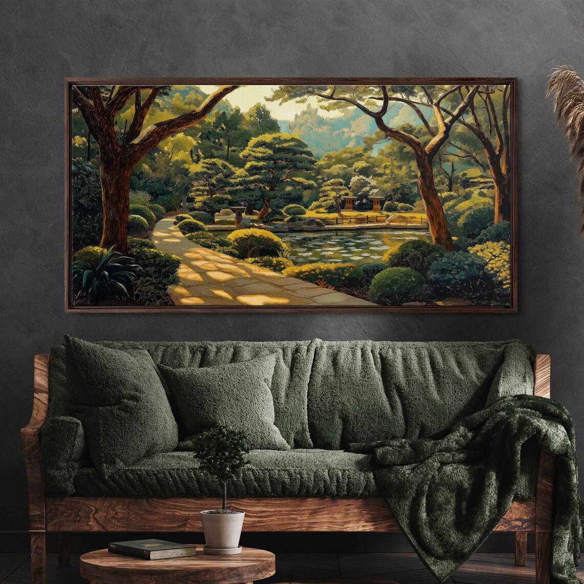 Japanese Zen Garden Sunlit Koi Pond Ancient Pine Trees Tranquil Nature Poster - Image 3