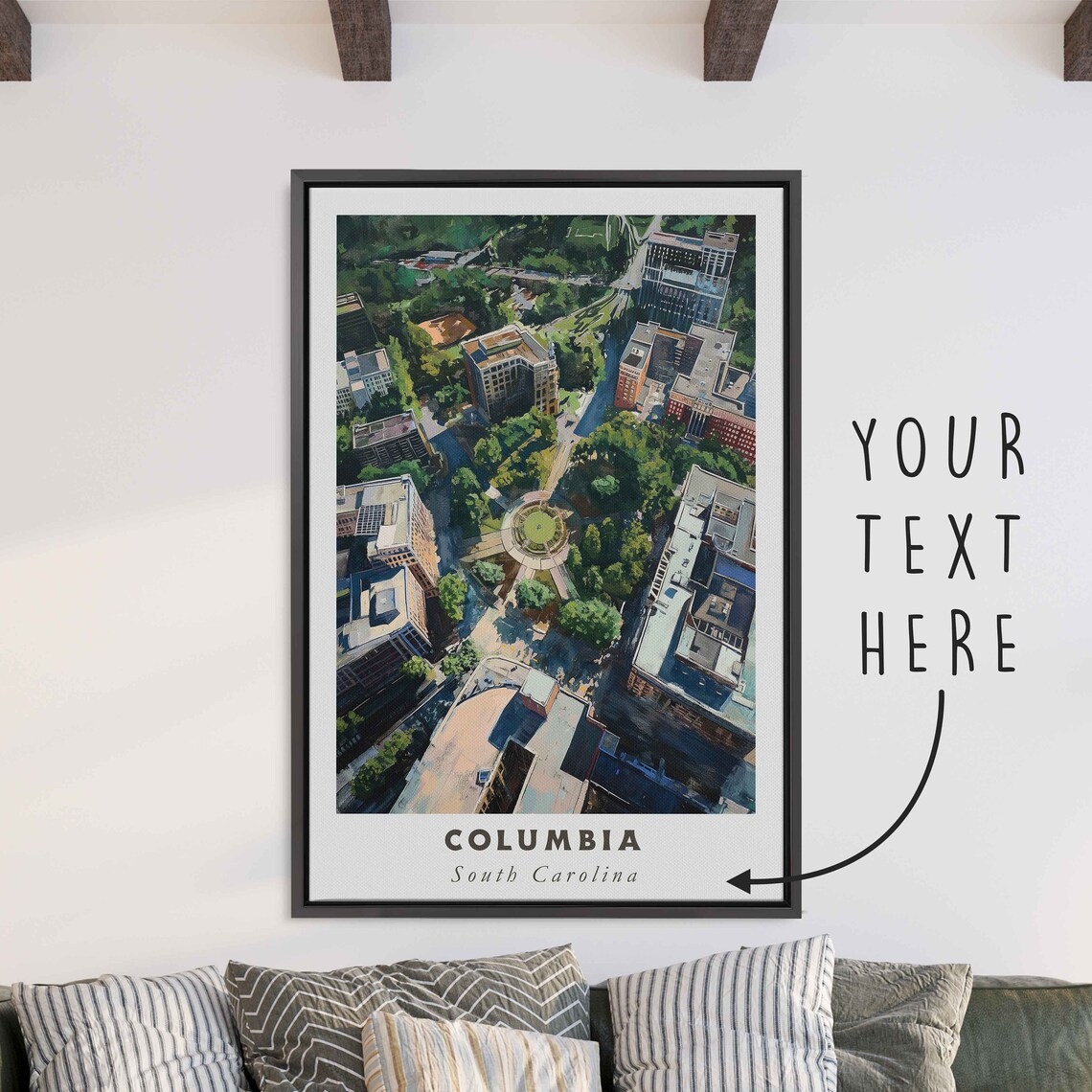 Columbia South Carolina Downtown Aerial Cityscape Travel Poster