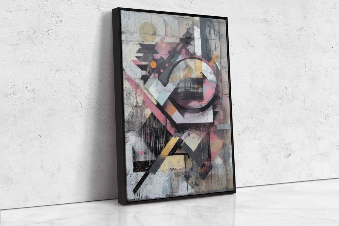 Abstract Geometric Street Art Pastel Gray Pink Bold Composition Poster - Image 4