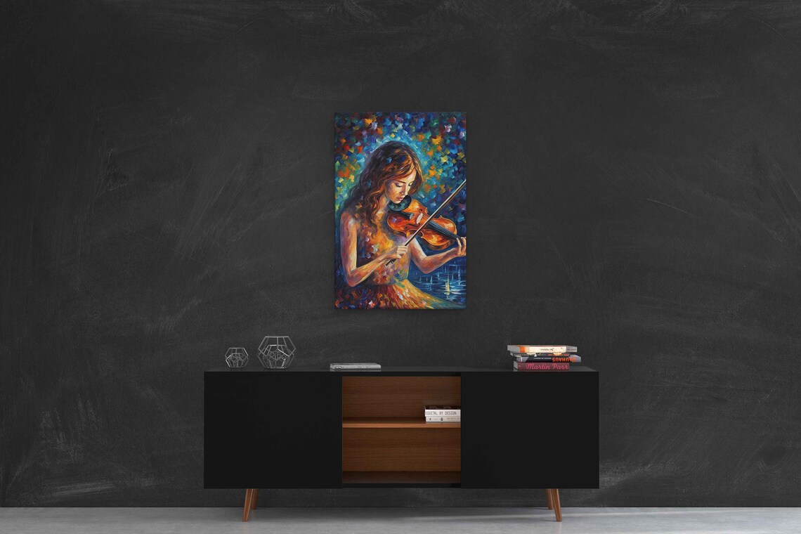 Woman Playing Violin Palette Knife Oil Painting Music Poster - Image 2