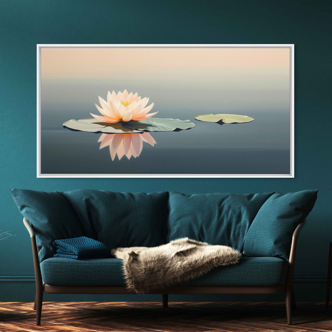 Pink Water Lily Floating Minimalist Zen Pond Reflection Art Poster - Image 3