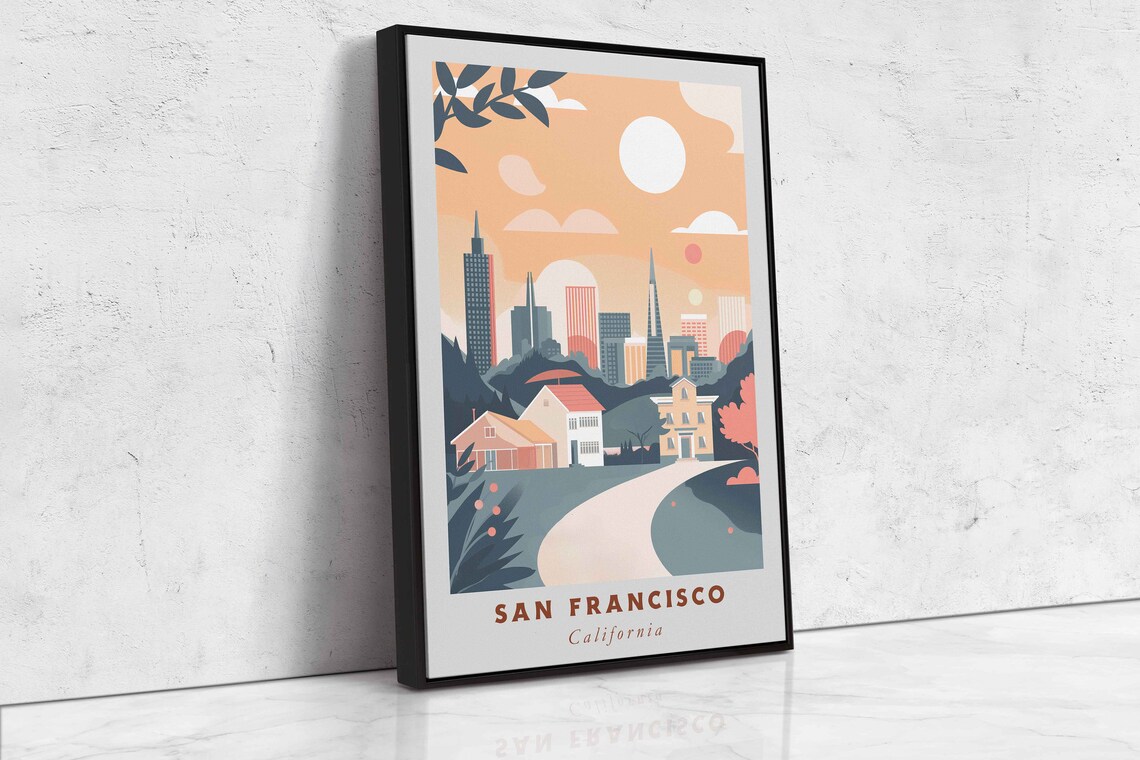 San Francisco California Sunset Skyline Hills Houses Travel Poster - Image 2