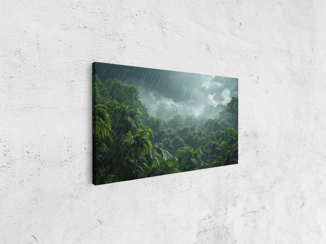 Heavy Rainfall Over Rainforest Wall Art Print Lush Jungle Landscape Monsoon Season Tropical Climate Dark Skies Ready To Hang - Image 4