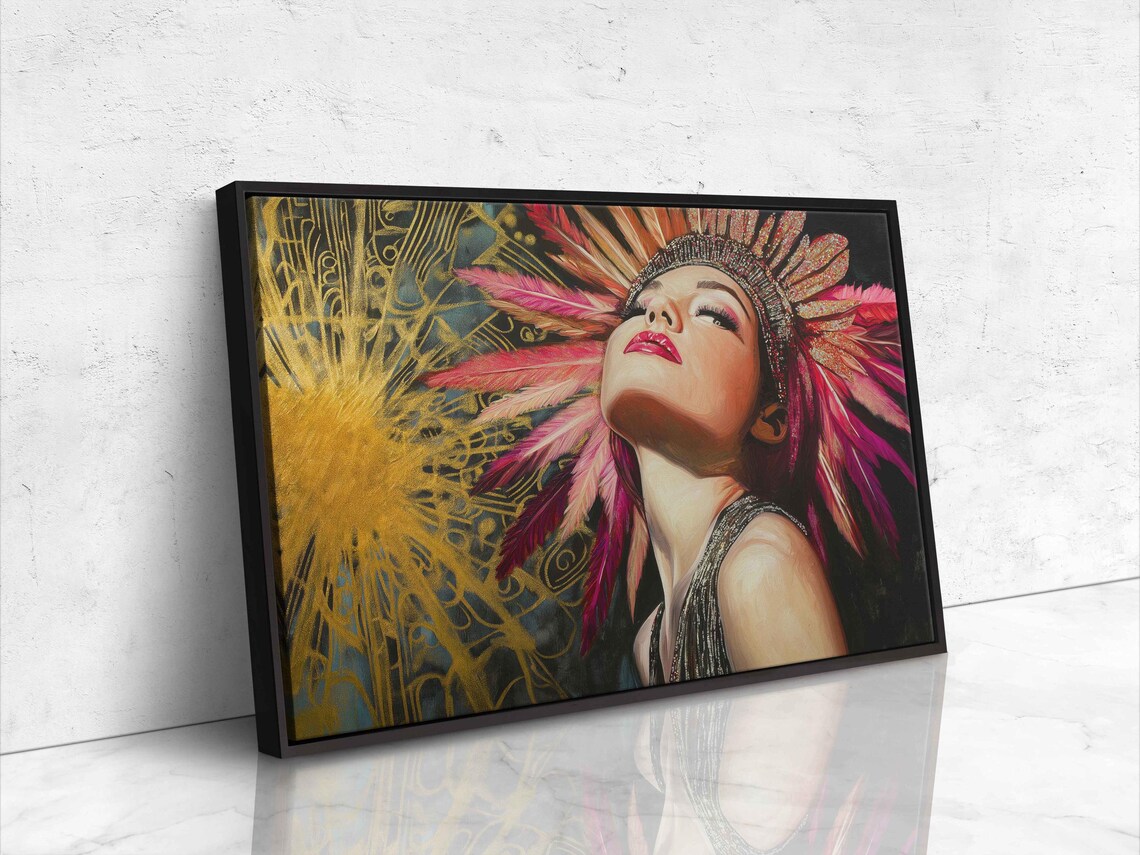 Art Deco Showgirl Feathered Headdress Glamour Portrait Poster - Image 4
