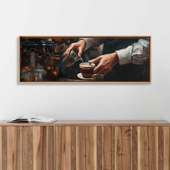 Barista Pouring Cup Of Coffee Wall Art Print Fall Decor Coffee Machine Gift For Her Ready To Hang