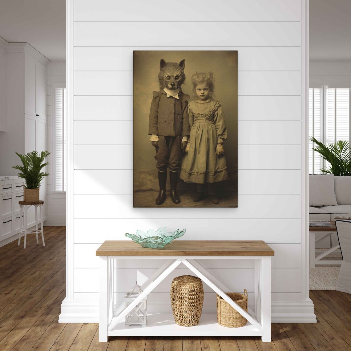 Vintage Sepia Photograph Child In Wolf Costume With Girl Halloween Print - Image 4