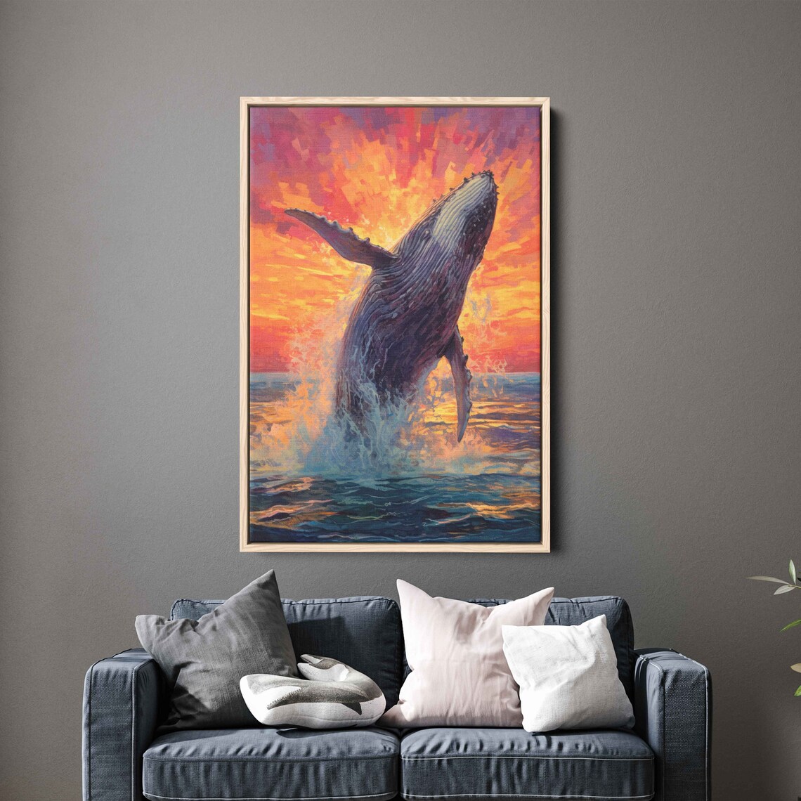 Whale Breaching At Sunset Acrylic Painting Reproduction Print Ready To Hang Ocean Wall Art - Image 2