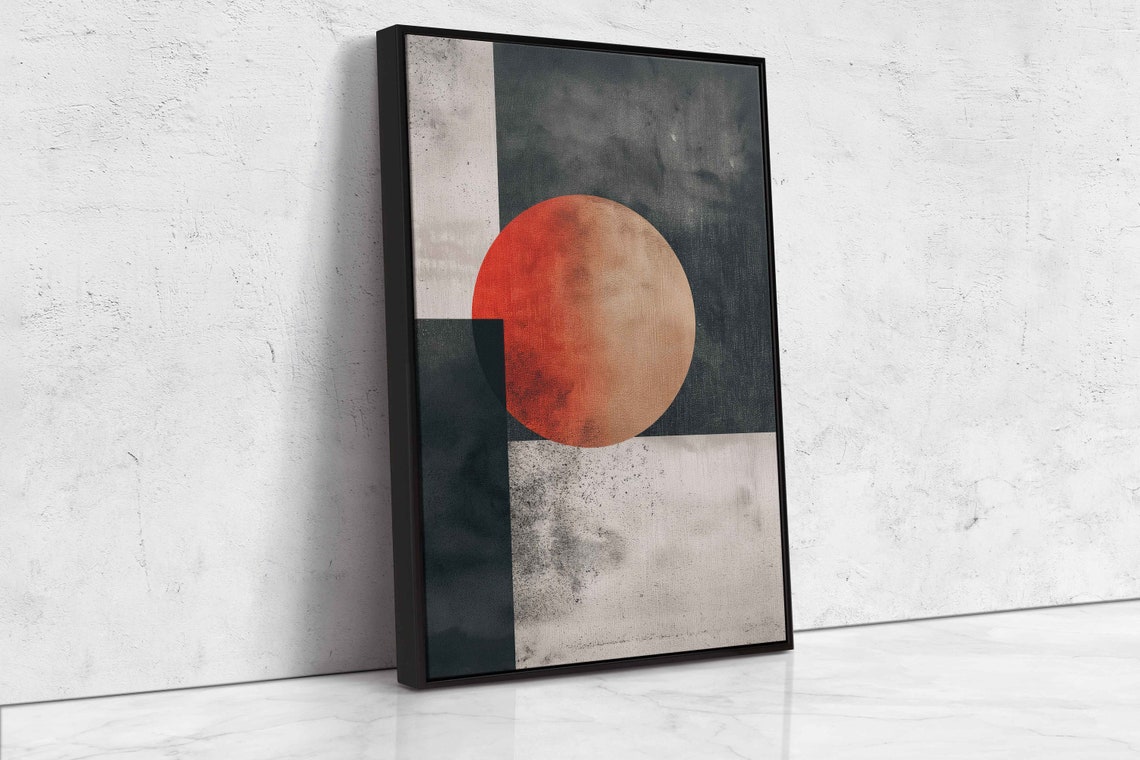 Red Sun Abstract Geometric Black White Blocks Modern Art Poster - Image 4