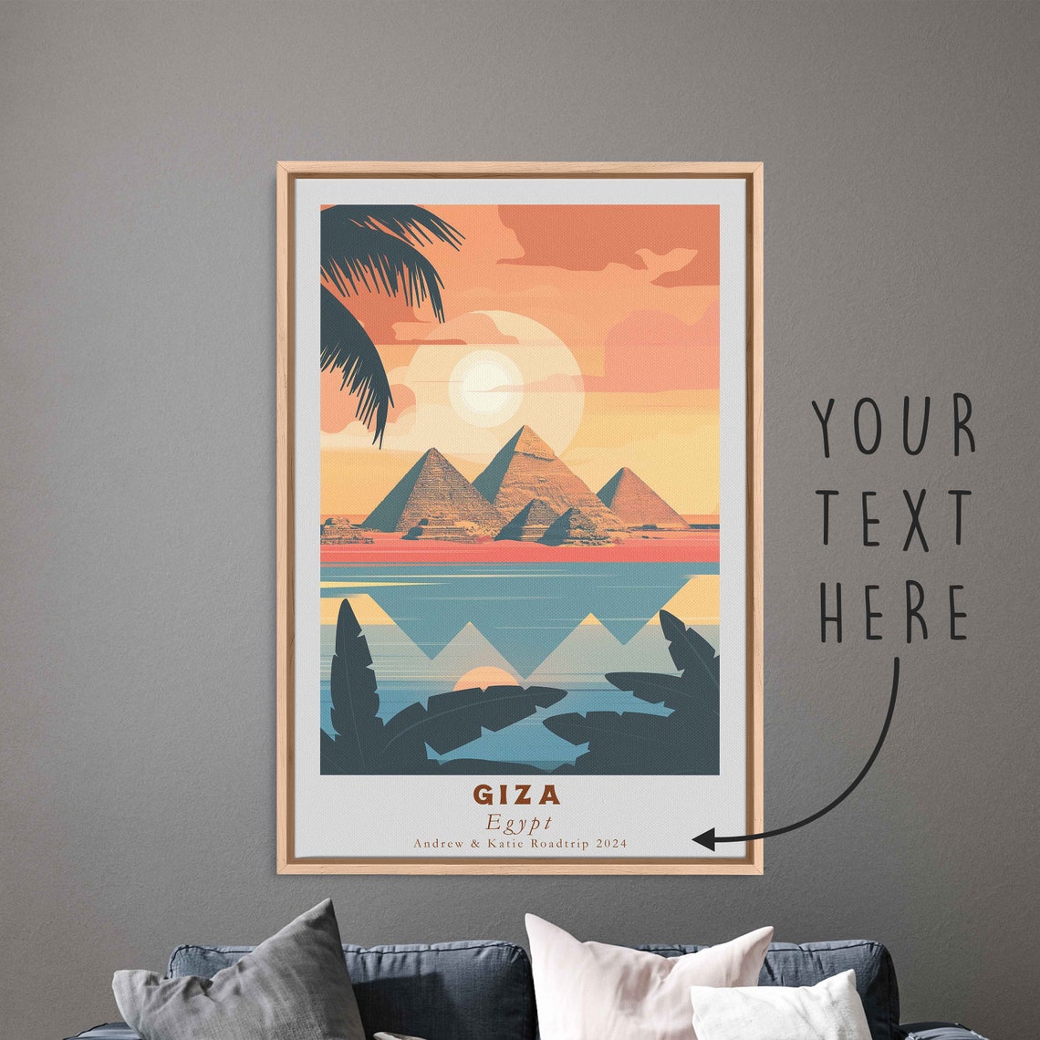 Giza Egypt Pyramids Sunset Palm Silhouette Desert Travel Poster - Image 3