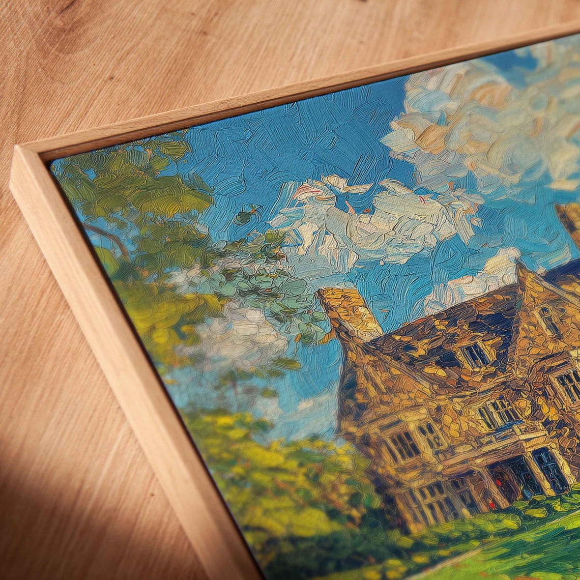 Stone Golf Clubhouse By Still Pond With Reflection Oil Painting Poster - Image 2