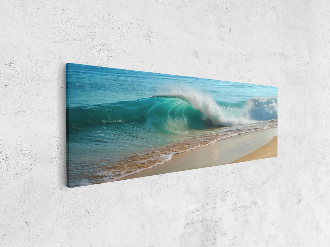 Turquoise Barrel Wave Sandy Beach Foamy Surf Coastal Ocean Poster - Image 4