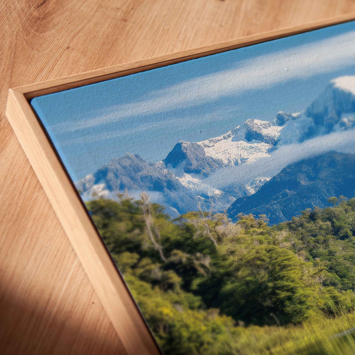 Snowy Mountain Range Mirror Lake Reflection Green Forest Photo Art - Image 2
