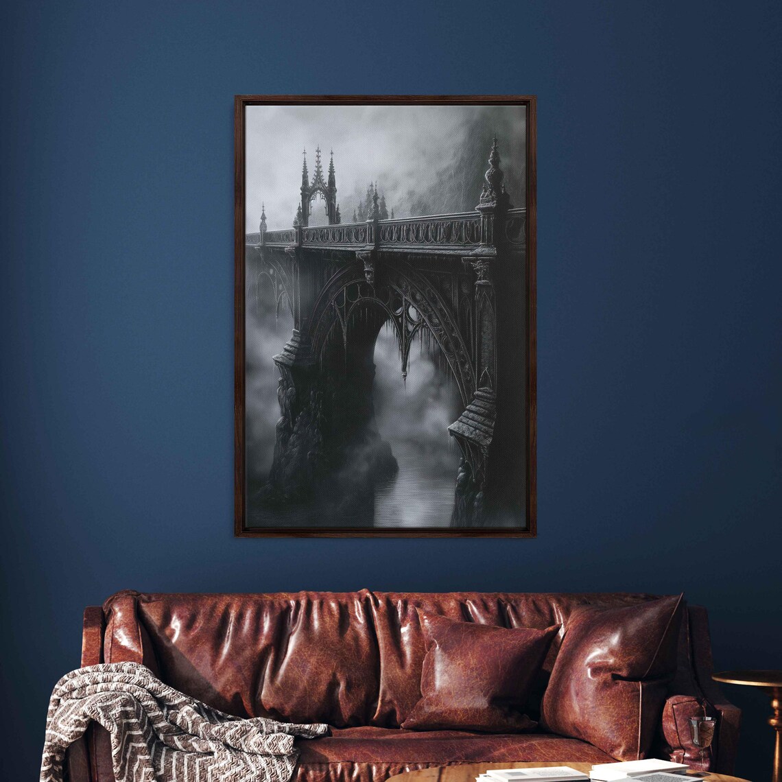 Gothic Stone Bridge Over Misty River In Fog Spooky Medieval Wall Art Poster - Image 3