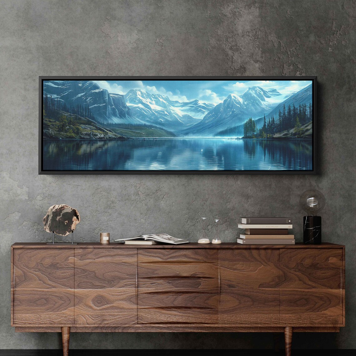 Blue Snowy Mountain Peaks Mirror Lake Serene Alpine Panorama Wall Poster - Image 3