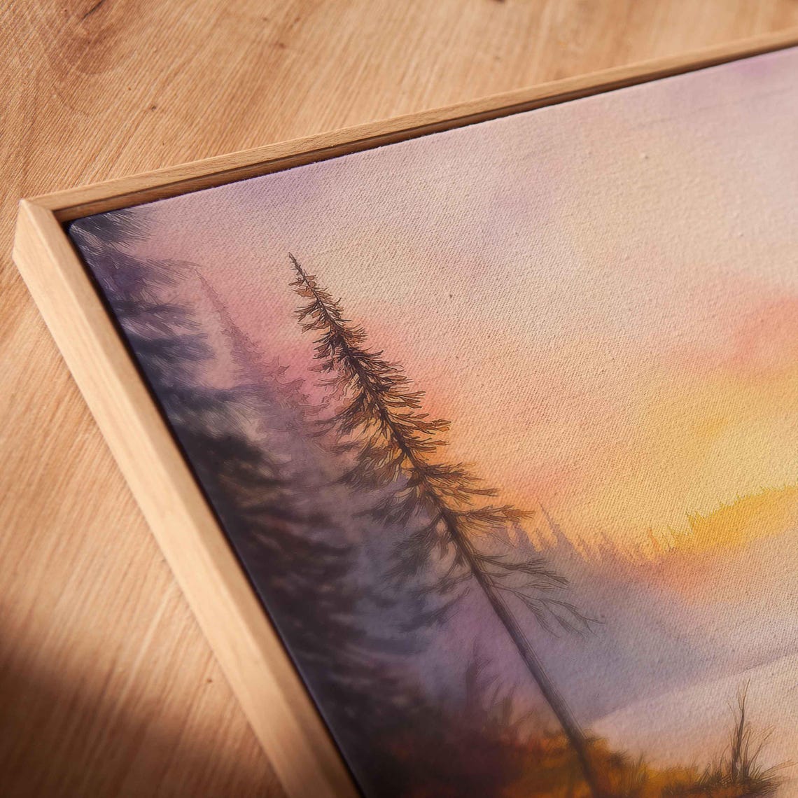 Camping Boat At Sunrise Wall Art Print Watercolor Misty River Peaceful Reflections - Image 2